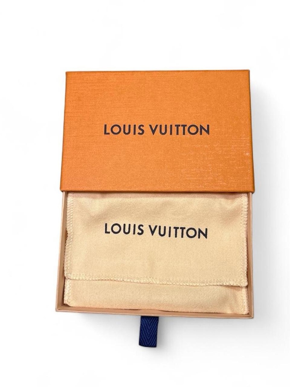Louis Vuitton Orange Box with Beige Dust Bag and Navy Pull